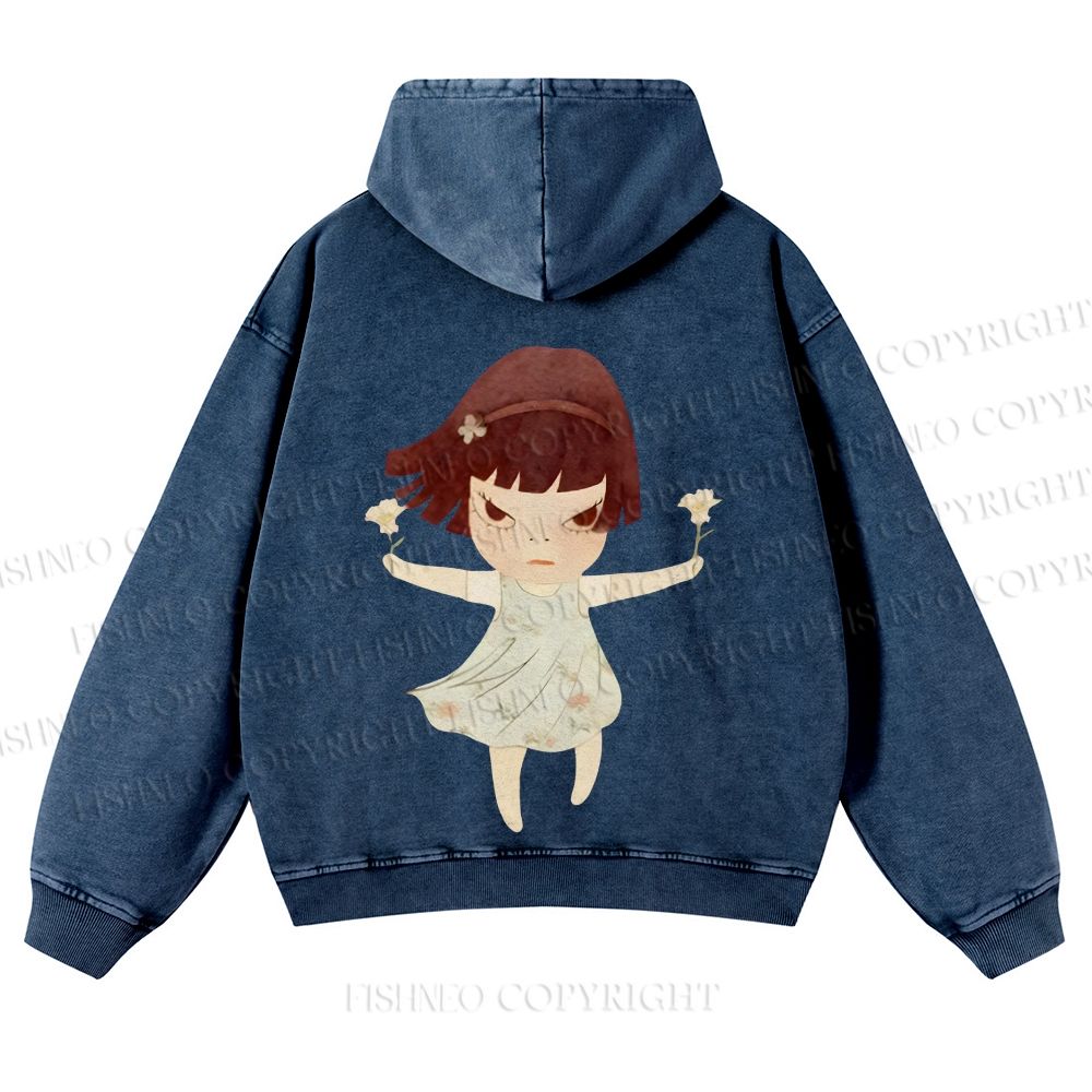 Casual Yoshitomo Nara Fierce Girl Washed Hoodie