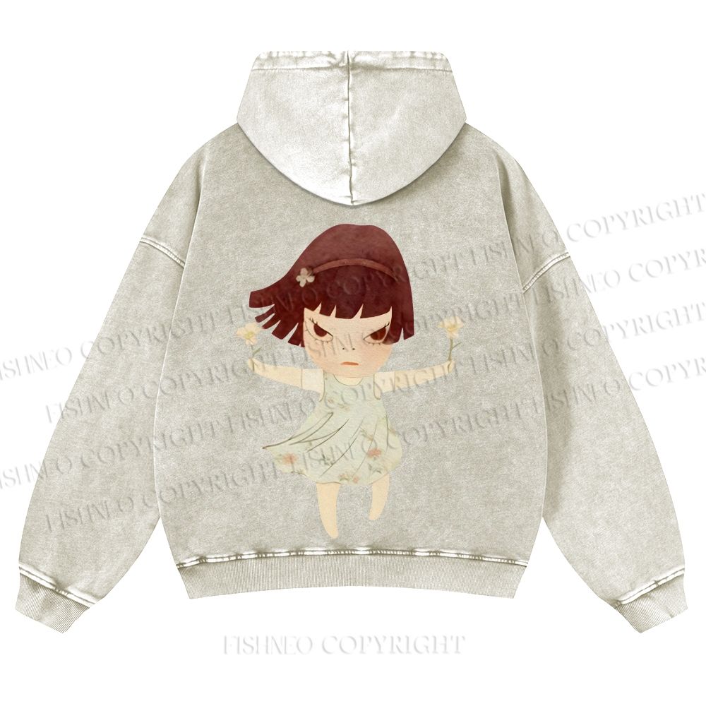 Casual Yoshitomo Nara Fierce Girl Washed Hoodie