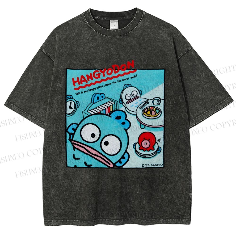 Unisex Hangyodon Graffiti Printed Washed Tee