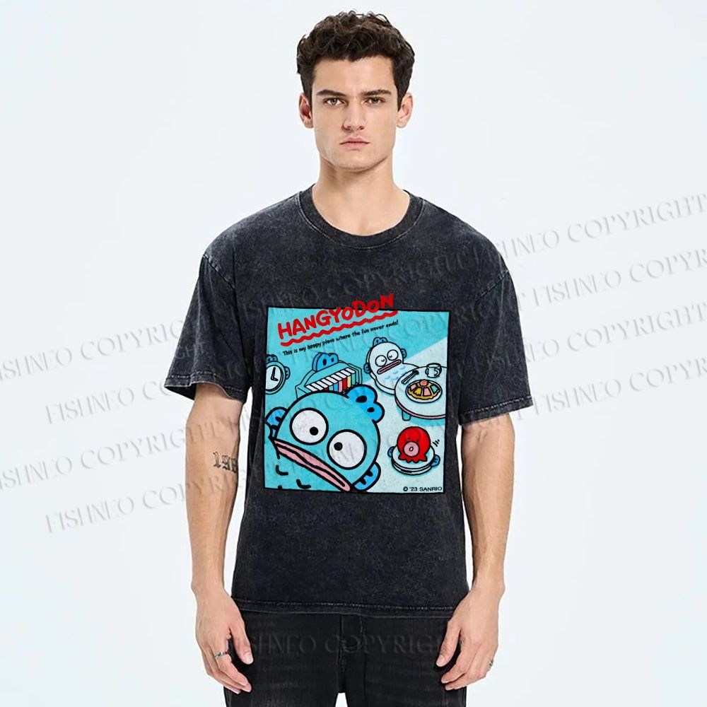 Unisex Hangyodon Graffiti Printed Washed Tee