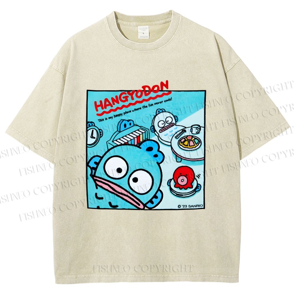 Unisex Hangyodon Graffiti Printed Washed Tee