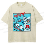 Unisex Hangyodon Graffiti Printed Washed Tee