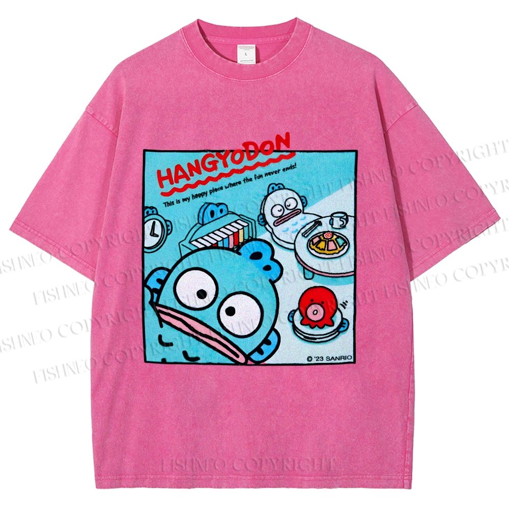 Unisex Hangyodon Graffiti Printed Washed Tee