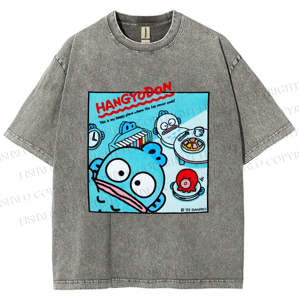 Unisex Hangyodon Graffiti Printed Washed Tee