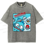 Unisex Hangyodon Graffiti Printed Washed Tee