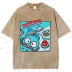 Unisex Hangyodon Graffiti Printed Washed Tee