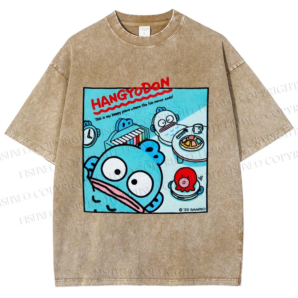 Unisex Hangyodon Graffiti Printed Washed Tee