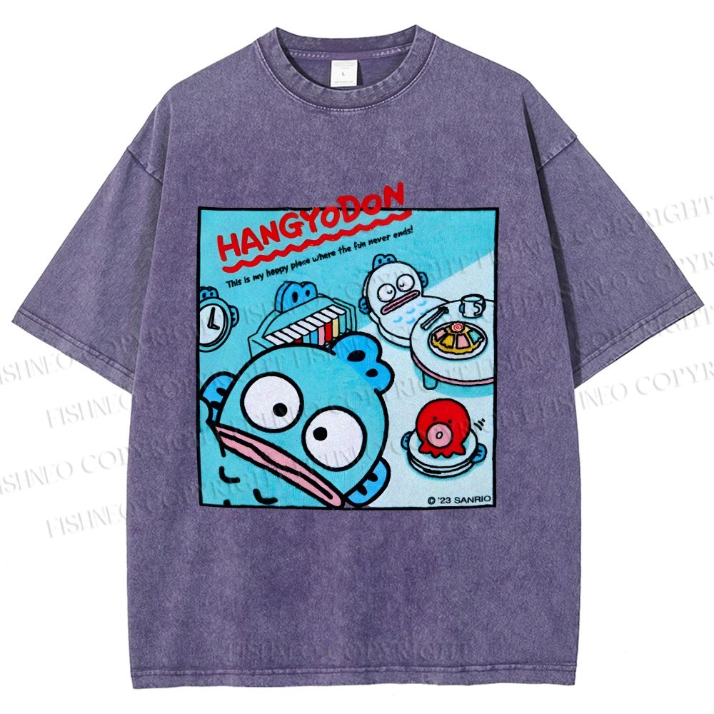 Unisex Hangyodon Graffiti Printed Washed Tee