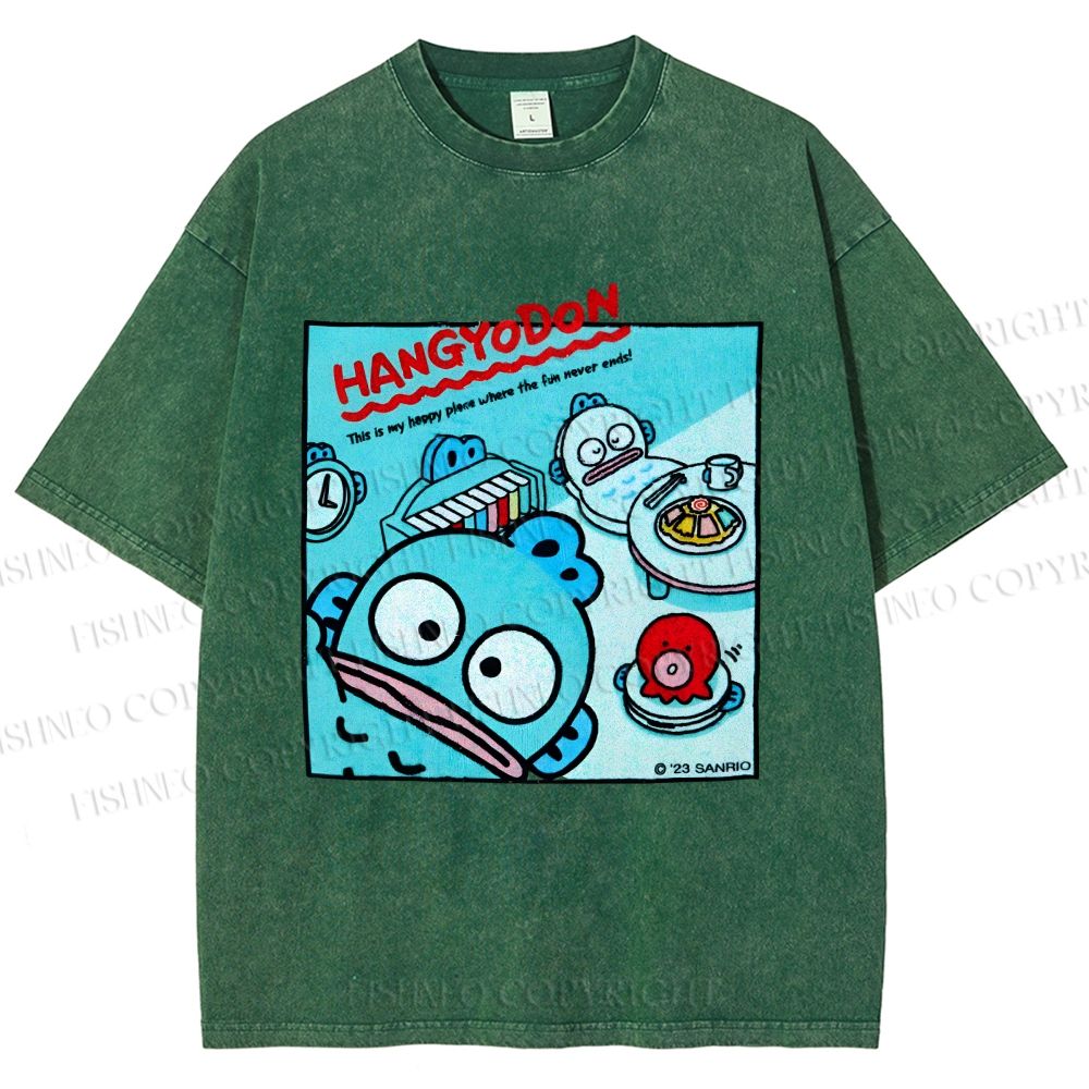 Unisex Hangyodon Graffiti Printed Washed Tee