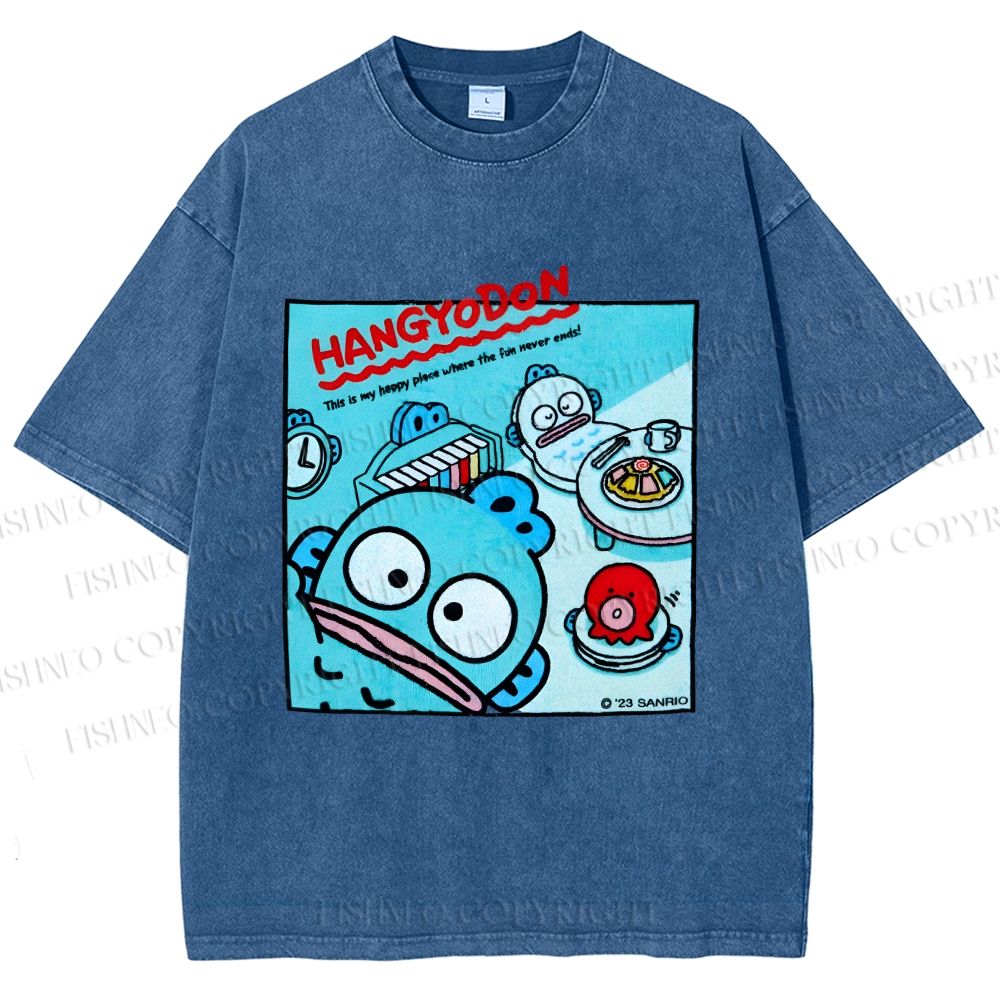 Unisex Hangyodon Graffiti Printed Washed Tee