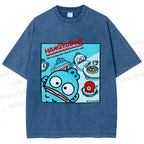 Unisex Hangyodon Graffiti Printed Washed Tee