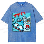 Unisex Hangyodon Graffiti Printed Washed Tee