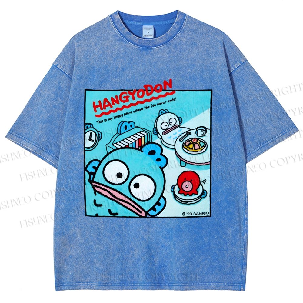 Unisex Hangyodon Graffiti Printed Washed Tee