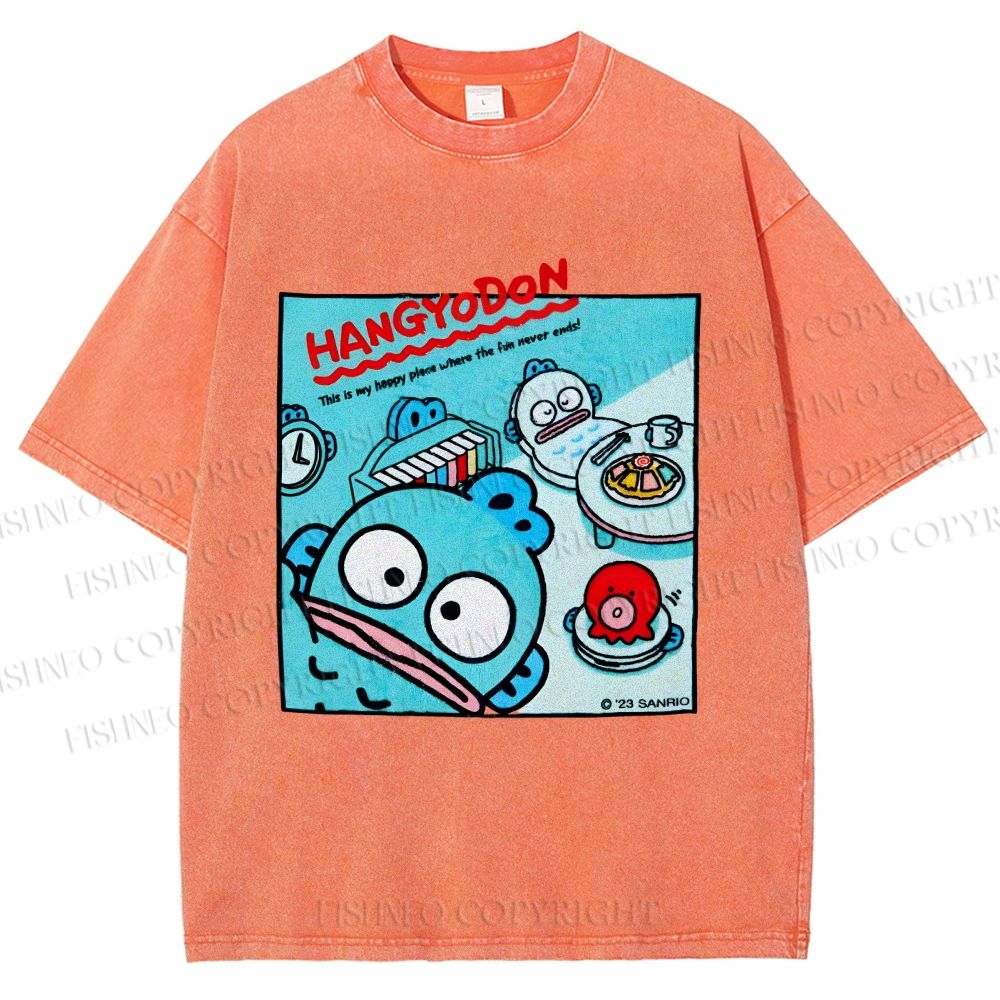 Unisex Hangyodon Graffiti Printed Washed Tee