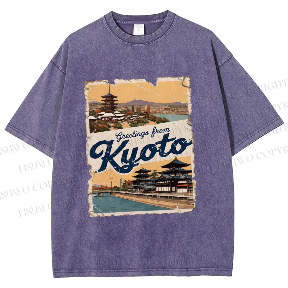 Unisex Kyoto Vintage Poster Japanese Printed Washed Tee