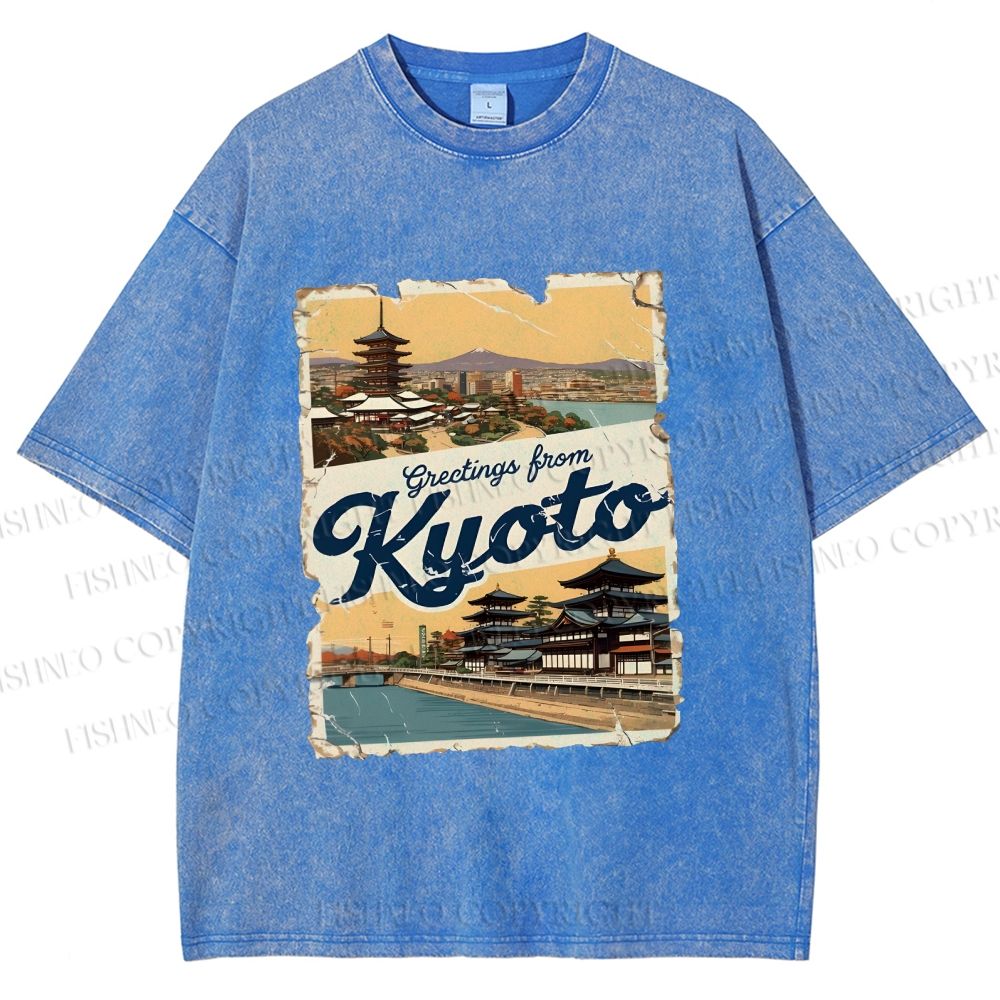 Unisex Kyoto Vintage Poster Japanese Printed Washed Tee