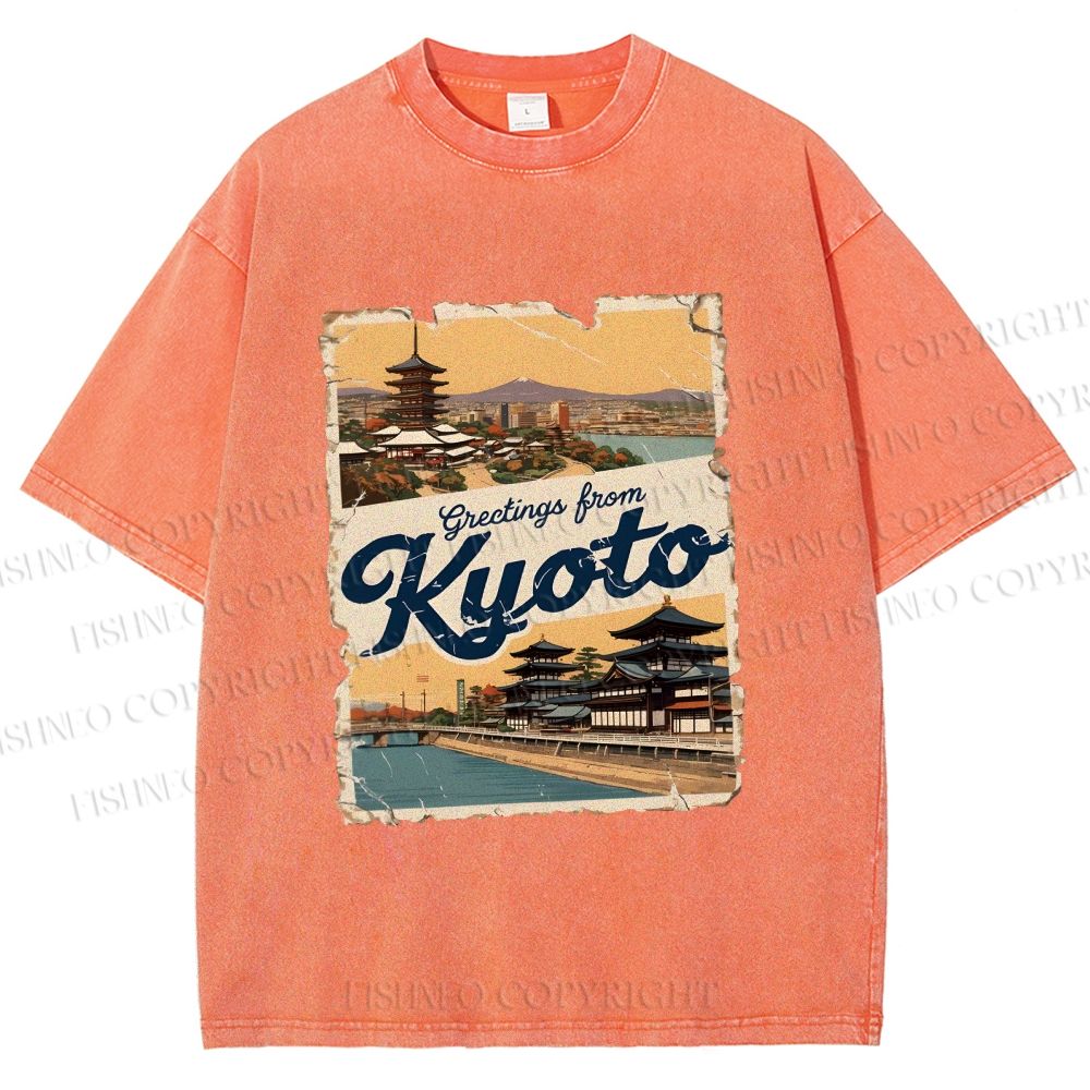 Unisex Kyoto Vintage Poster Japanese Printed Washed Tee