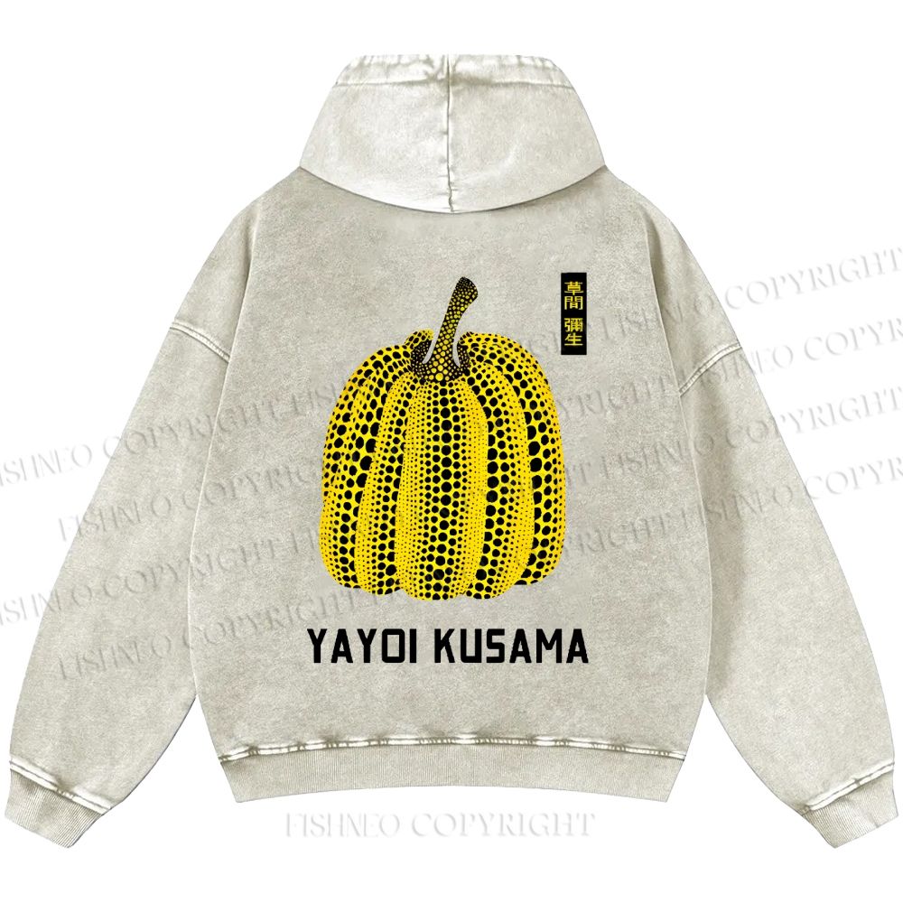 Unisex Casual Yayoi Kusama Pumpkin Printed Washed Hoodie
