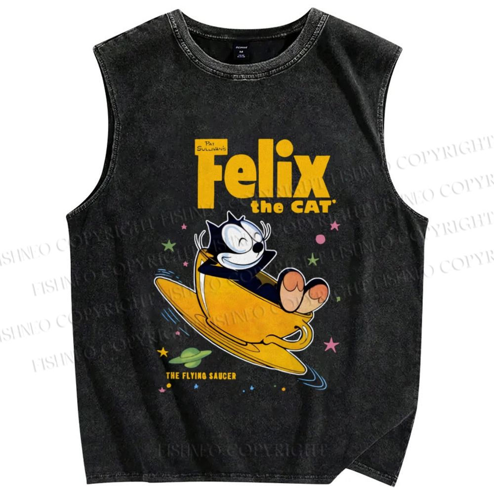 Unisex Felix the Cat In The Mag Printed Washed Tank Top