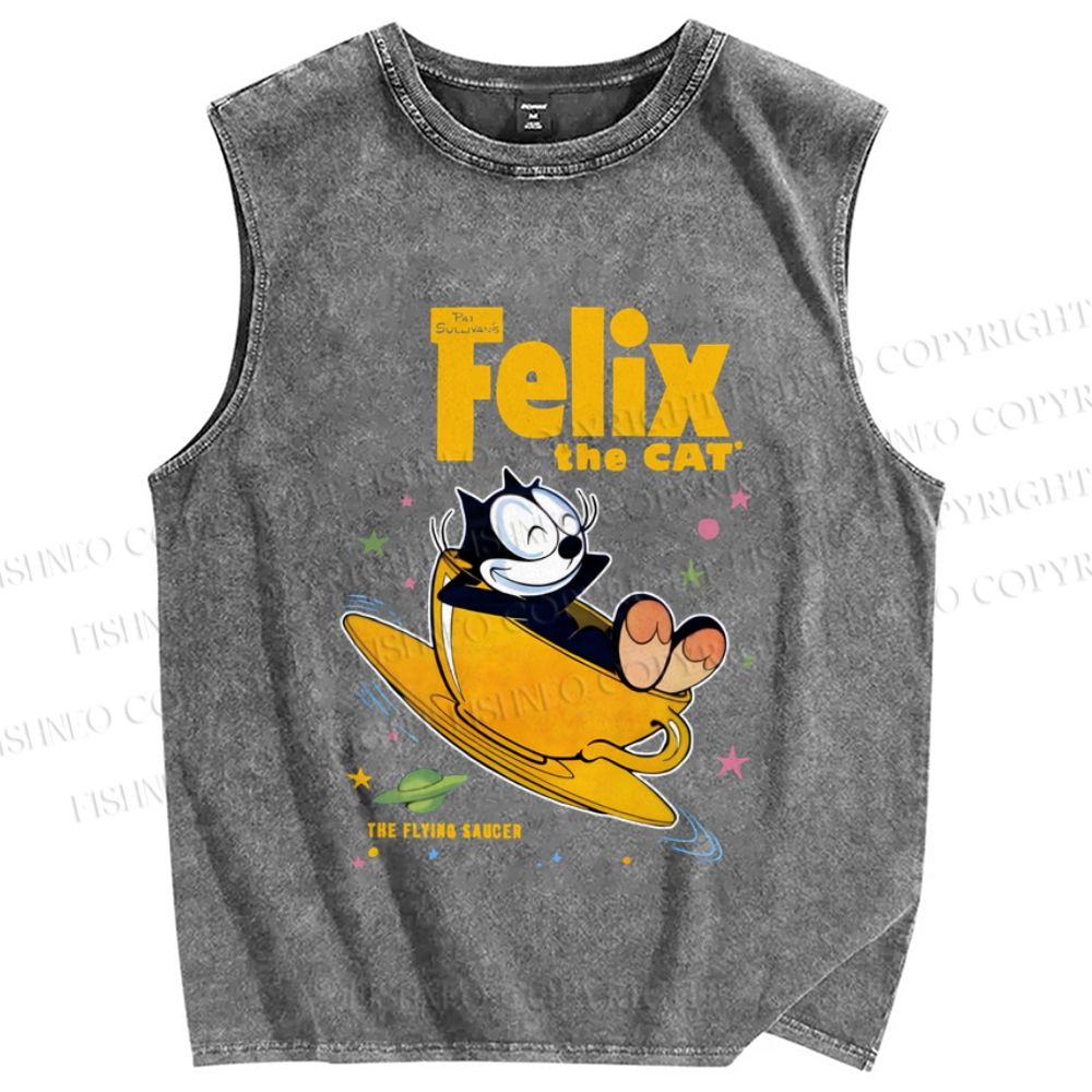 Unisex Felix the Cat In The Mag Printed Washed Tank Top