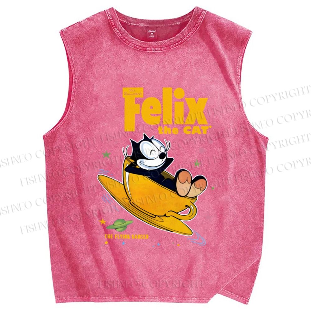 Unisex Felix the Cat In The Mag Printed Washed Tank Top