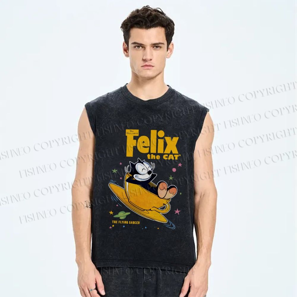 Unisex Felix the Cat In The Mag Printed Washed Tank Top
