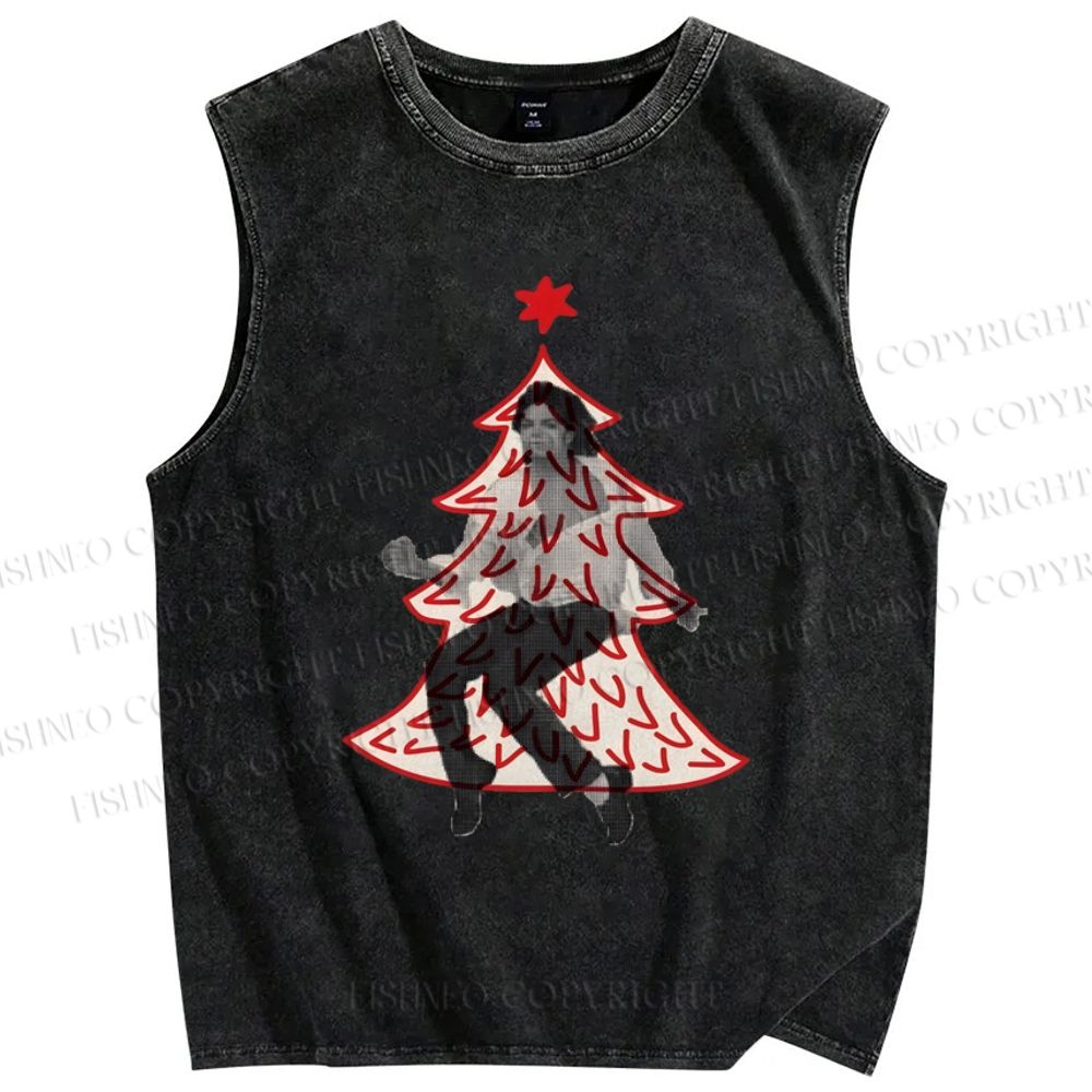 Unisex Michael Jackson Dancing In Christmas Tree Printed Washed Tank Top