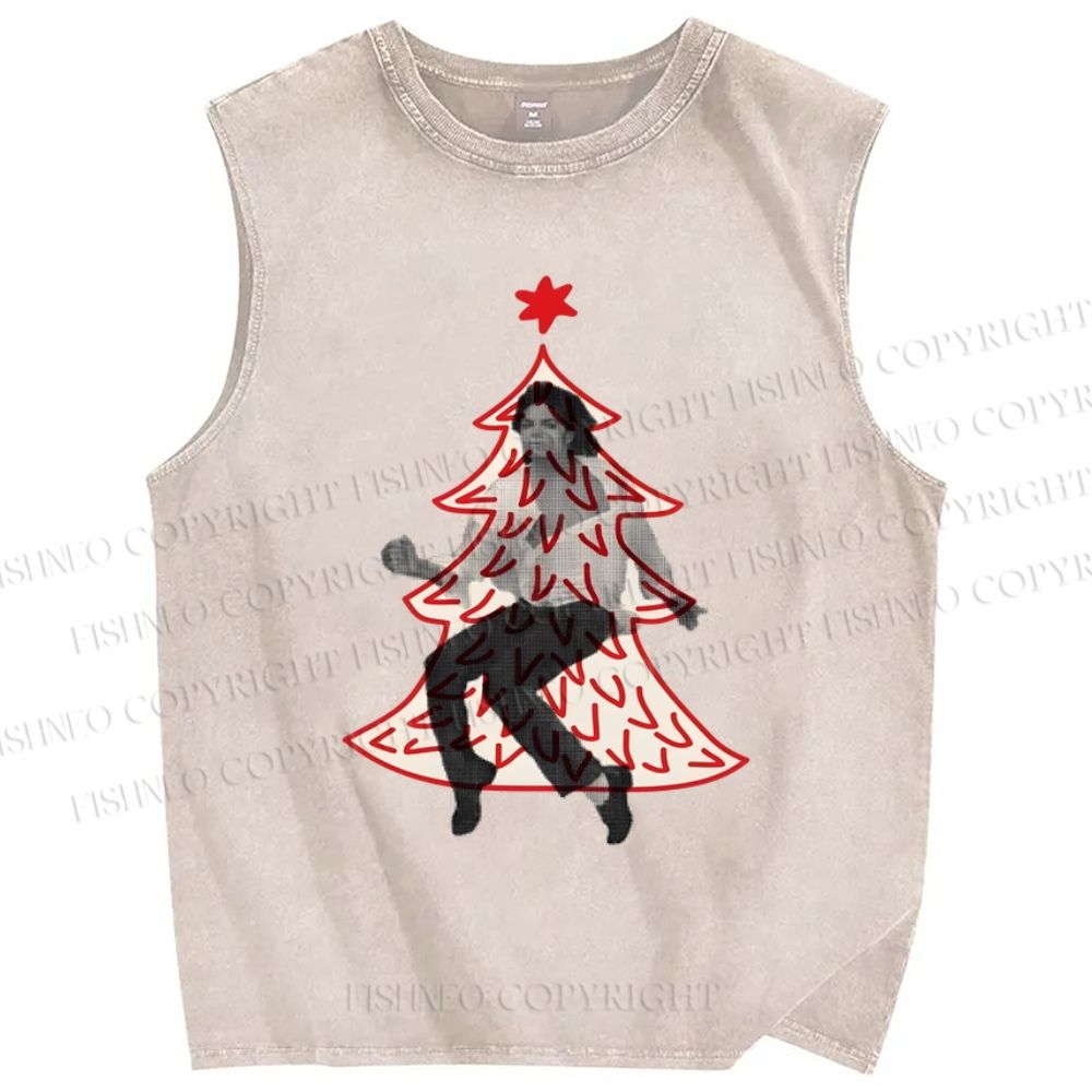 Unisex Michael Jackson Dancing In Christmas Tree Printed Washed Tank Top
