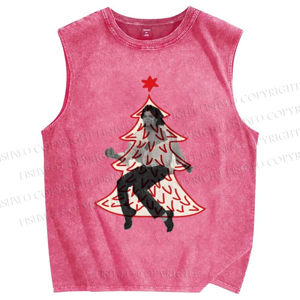 Unisex Michael Jackson Dancing In Christmas Tree Printed Washed Tank Top