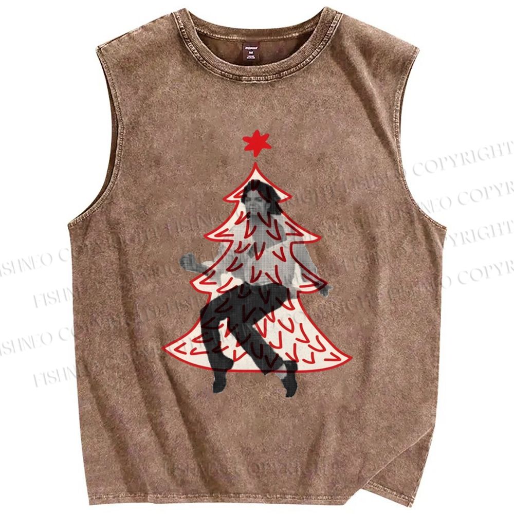 Unisex Michael Jackson Dancing In Christmas Tree Printed Washed Tank Top