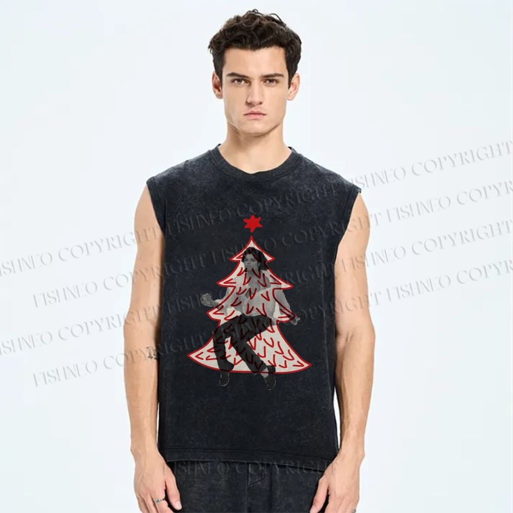 Unisex Michael Jackson Dancing In Christmas Tree Printed Washed Tank Top