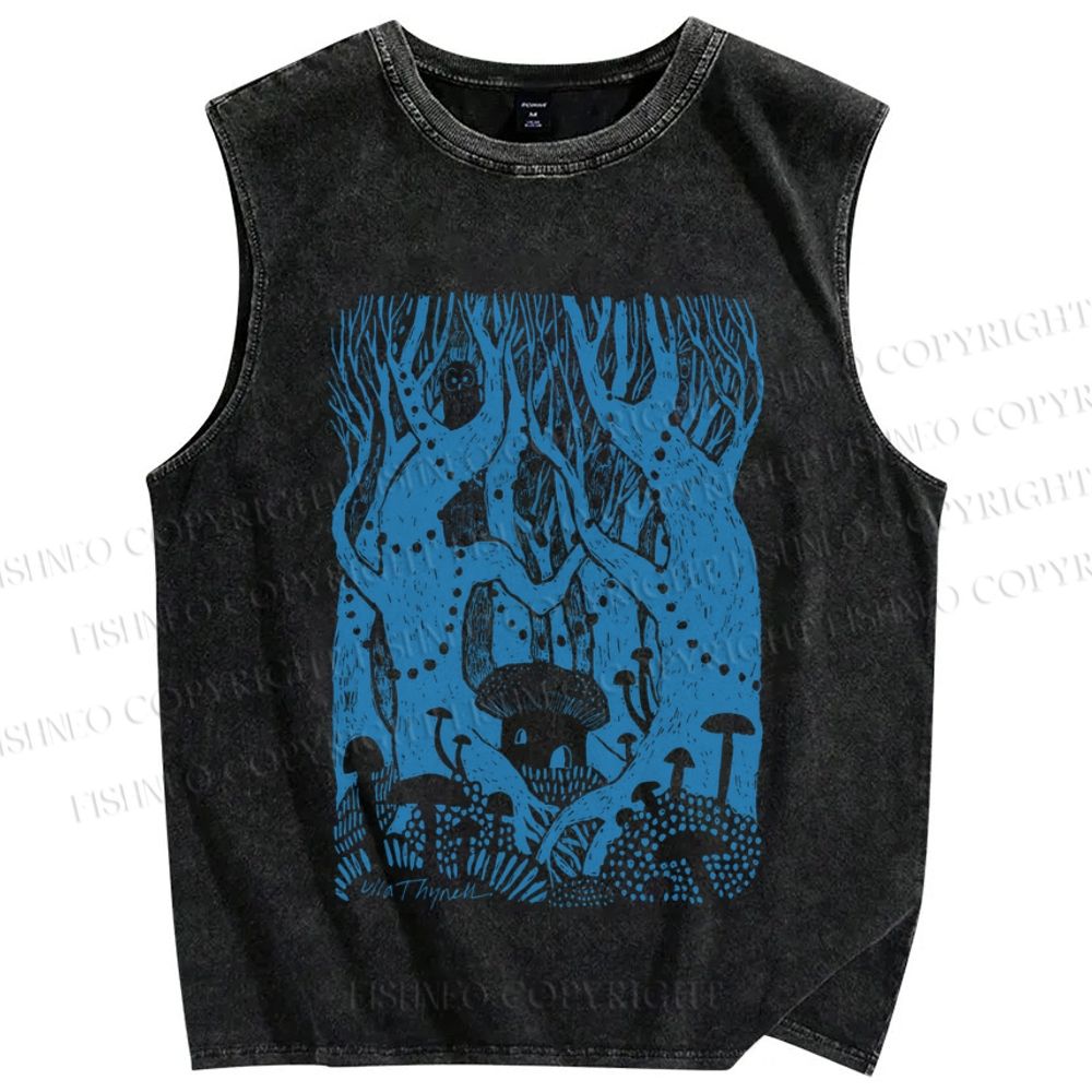 Unisex Forest Graffiti Printed Washed Tank Top