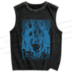 Unisex Forest Graffiti Printed Washed Tank Top