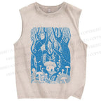 Unisex Forest Graffiti Printed Washed Tank Top