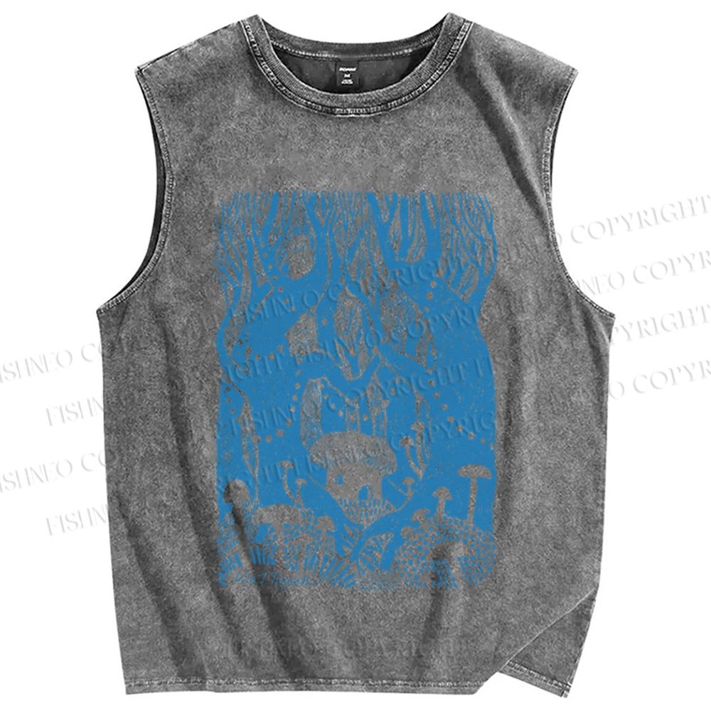 Unisex Forest Graffiti Printed Washed Tank Top