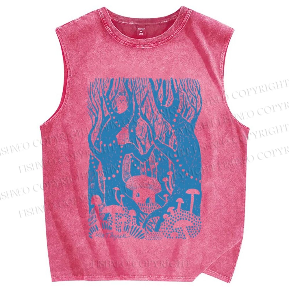 Unisex Forest Graffiti Printed Washed Tank Top