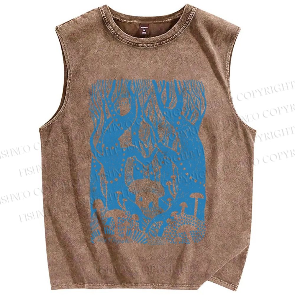 Unisex Forest Graffiti Printed Washed Tank Top