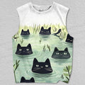 Unisex Black Cat In Water Printed Tank Top