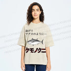 Unisex Swimming Fish Printed Washed Tee