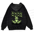 Casual Keep Clam Frog Washed Hoodie
