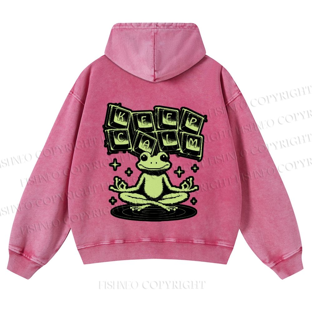 Casual Keep Clam Frog Washed Hoodie