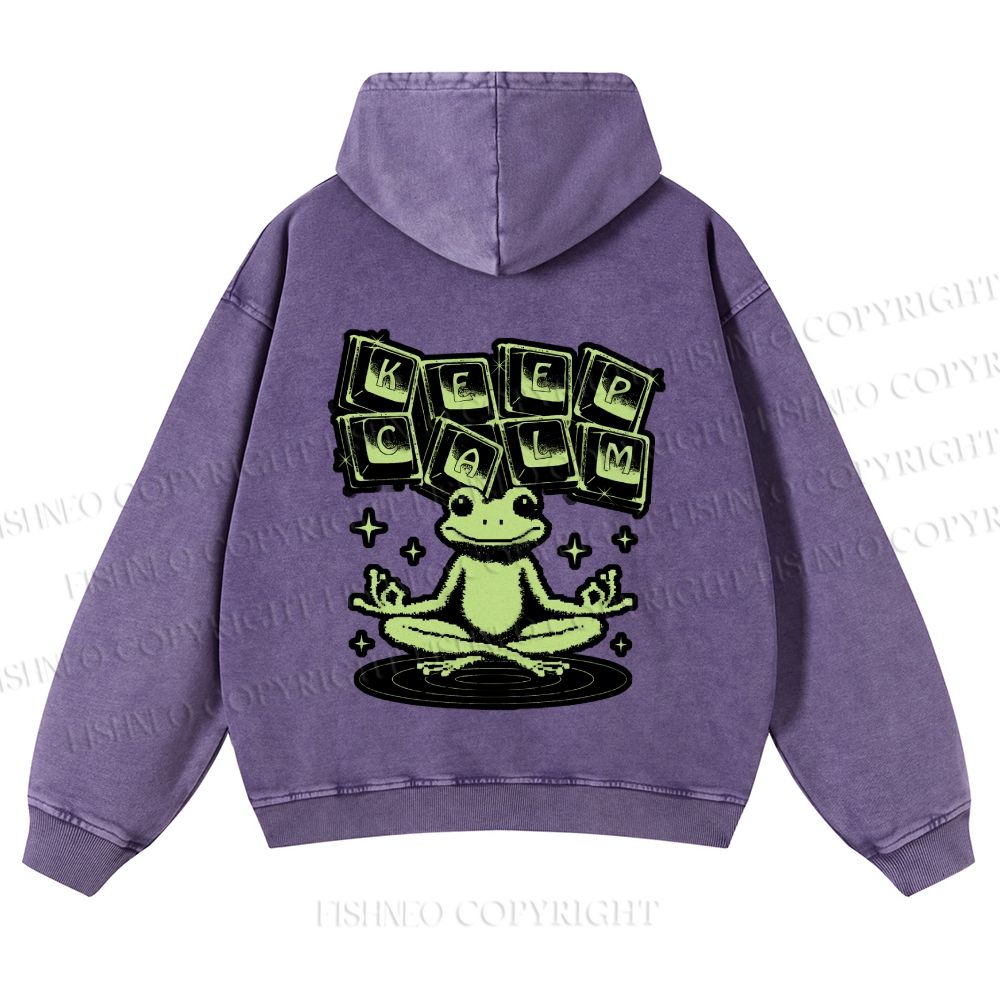 Casual Keep Clam Frog Washed Hoodie