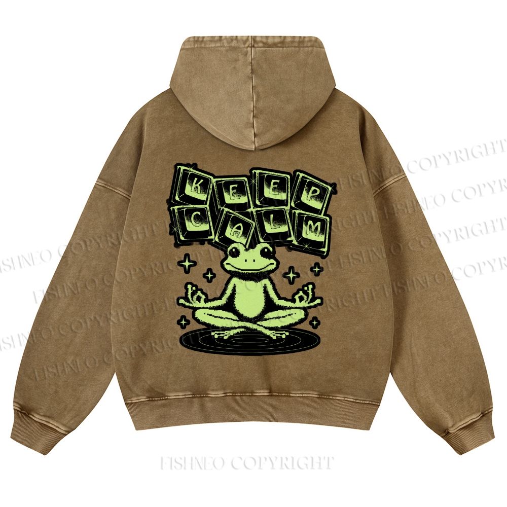 Casual Keep Clam Frog Washed Hoodie