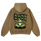 Casual Keep Clam Frog Washed Hoodie