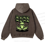 Casual Keep Clam Frog Washed Hoodie