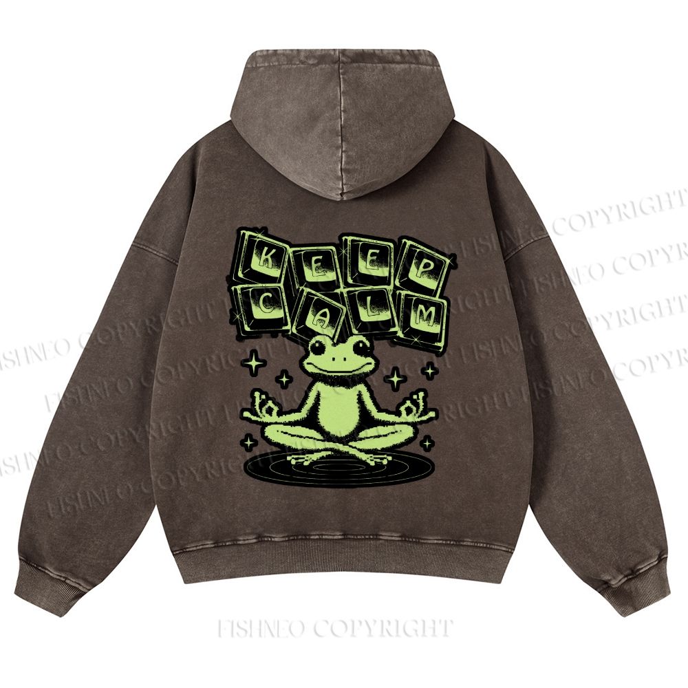 Casual Keep Clam Frog Washed Hoodie
