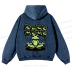 Casual Keep Clam Frog Washed Hoodie