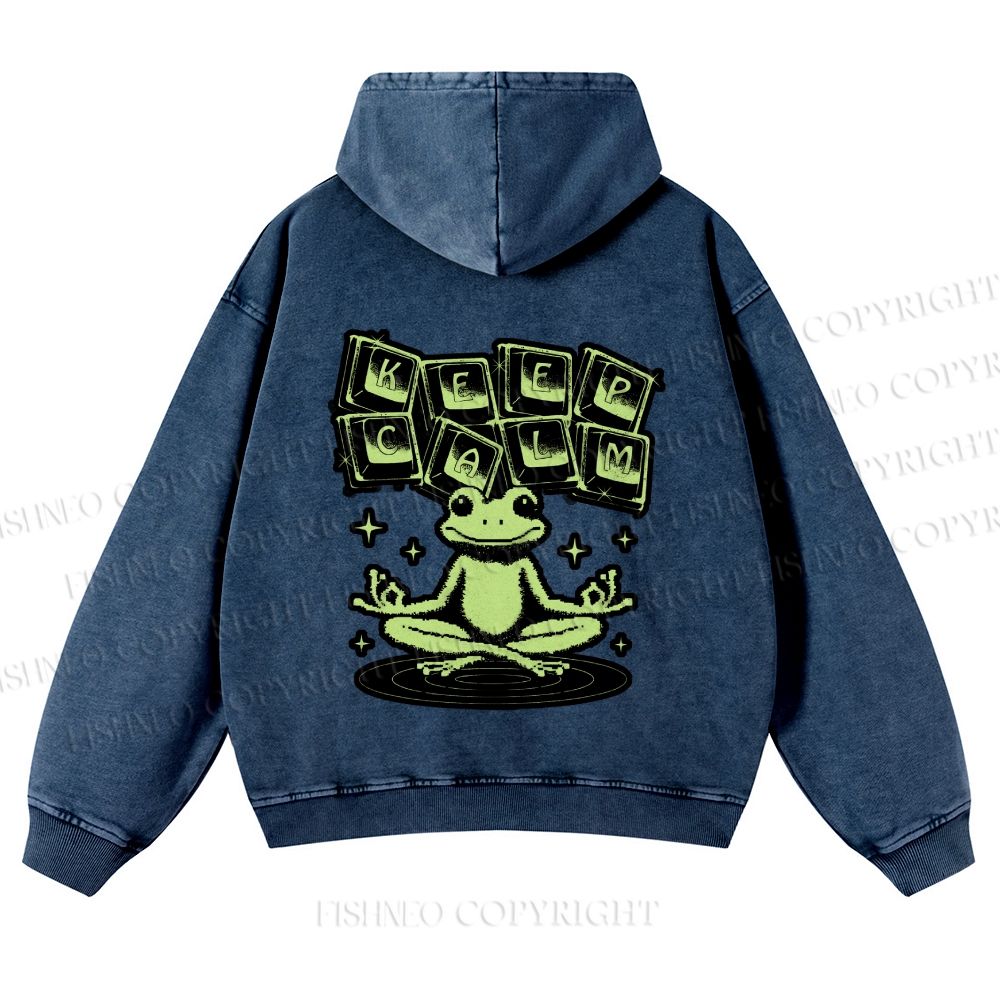 Casual Keep Clam Frog Washed Hoodie