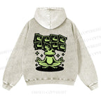 Casual Keep Clam Frog Washed Hoodie