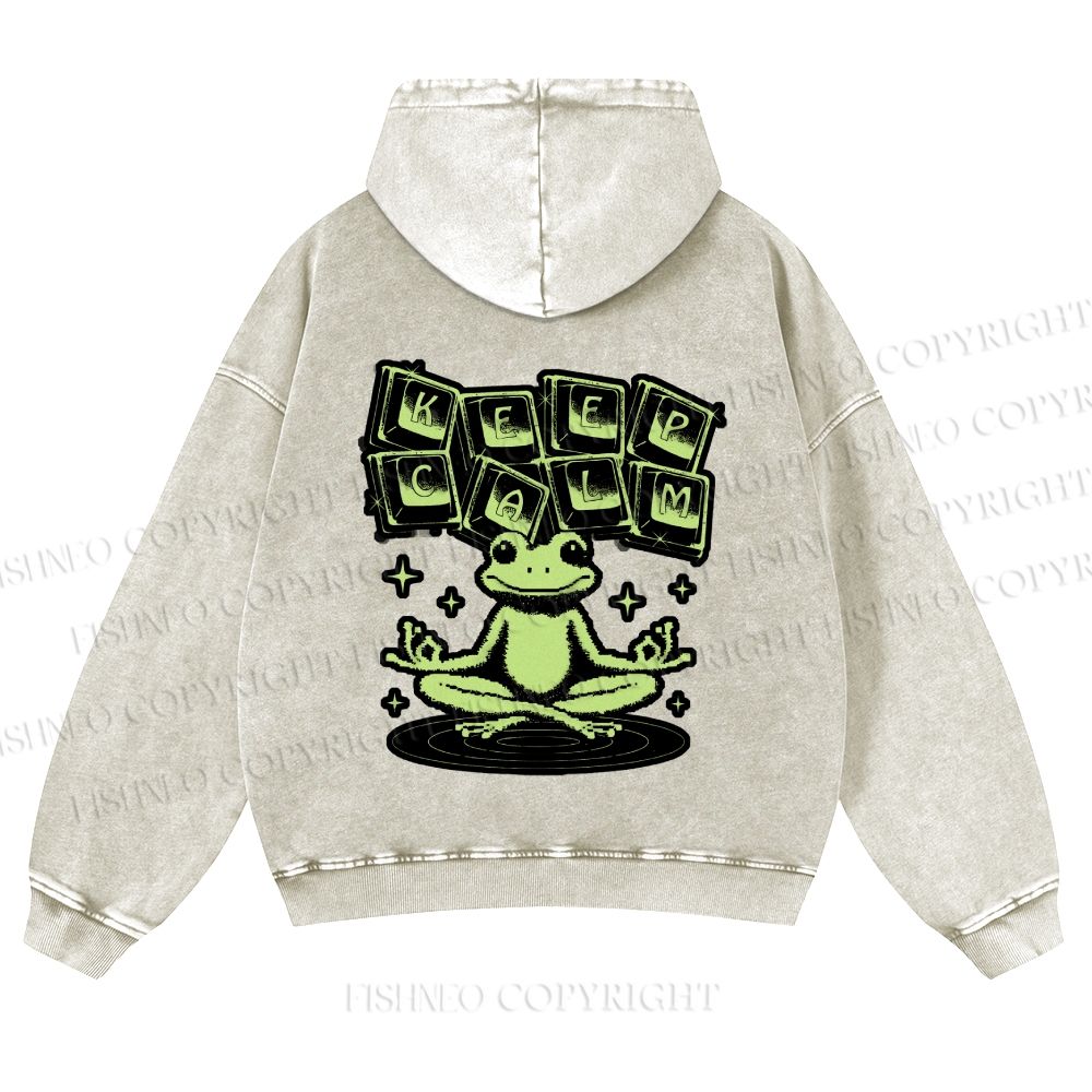 Casual Keep Clam Frog Washed Hoodie